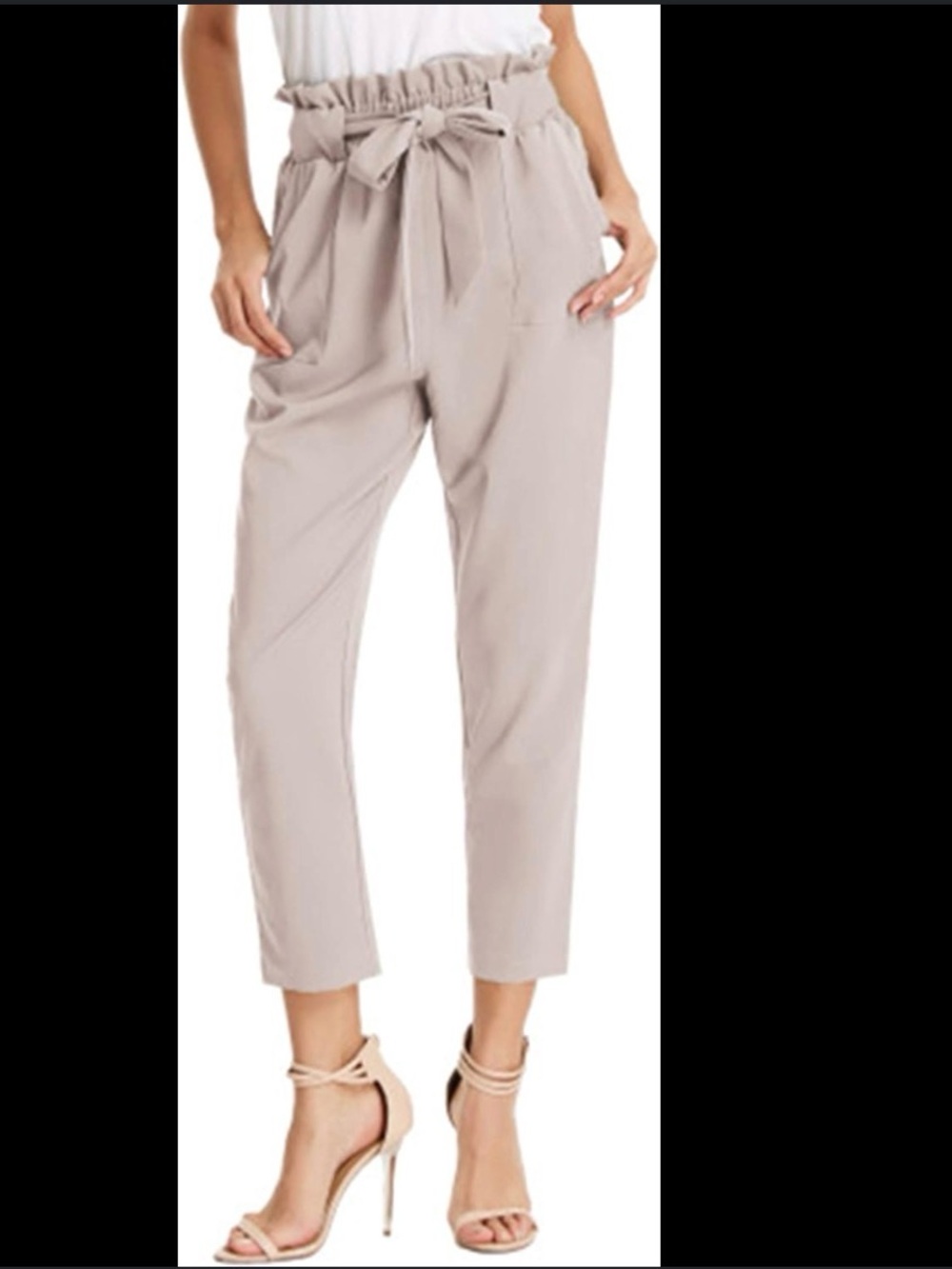 High-Rise Paperbag Tie-Waist Pants in Light Mauve
